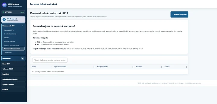Registrul personalului tehnic autorizat ISCIR din aplicația RSVTI 360